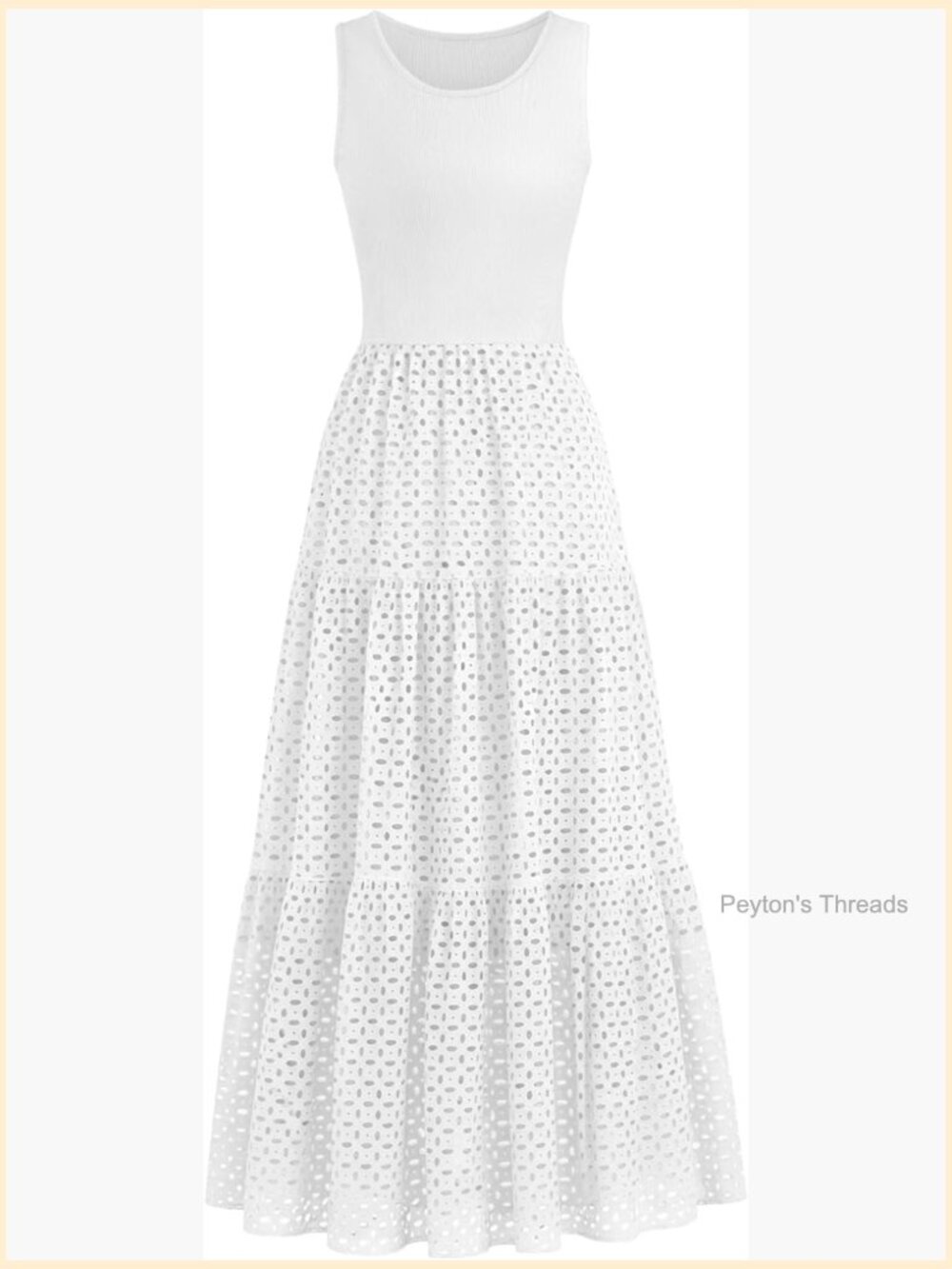 Women's Crewneck Sleeveless A-Line Hollow Out Eyelet Tiered Tank Maxi Dress